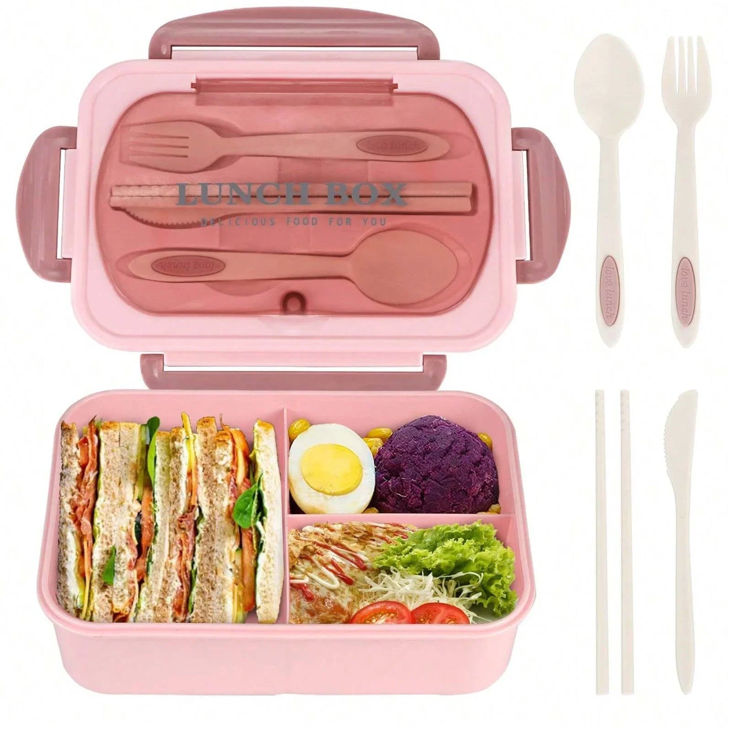 4 Compartment Bento Lunch Box With Utensils