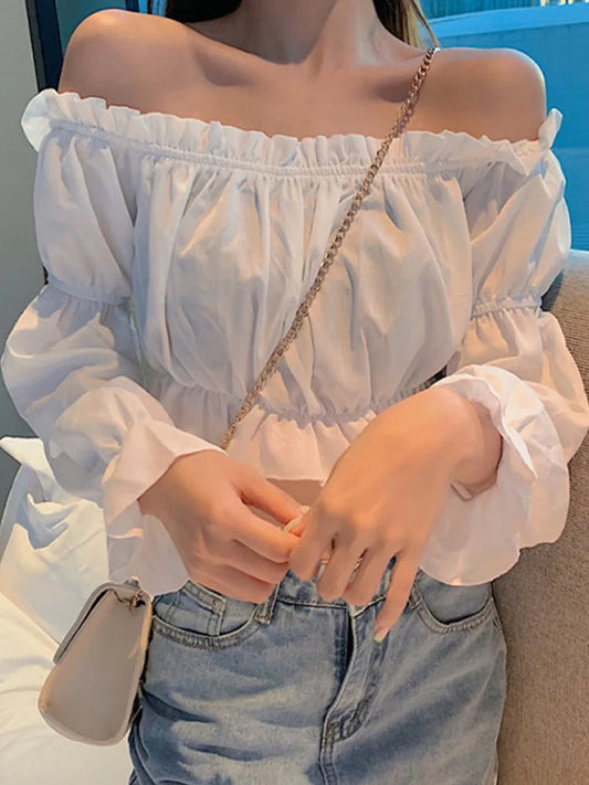 Off Shoulder Long Sleeve Ruffle Blouse