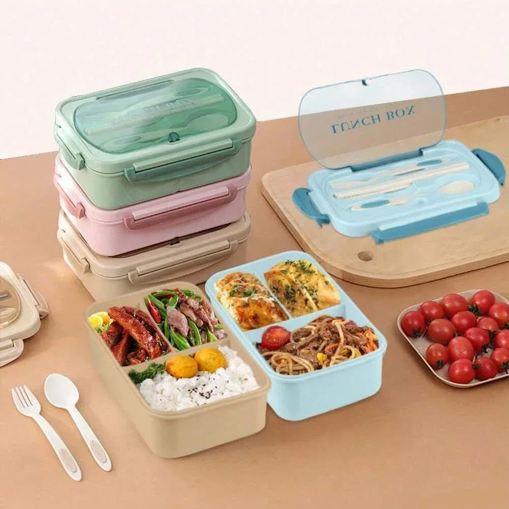 4 Compartment Bento Lunch Box With Utensils