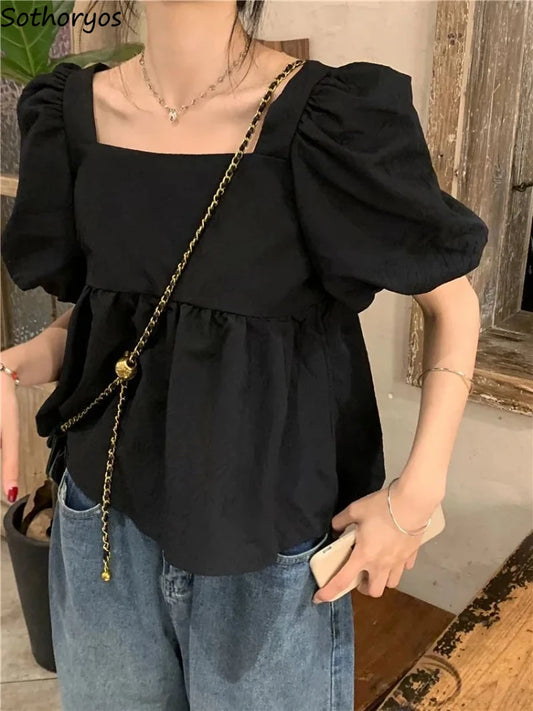 Square Neckline Peplum Blouse