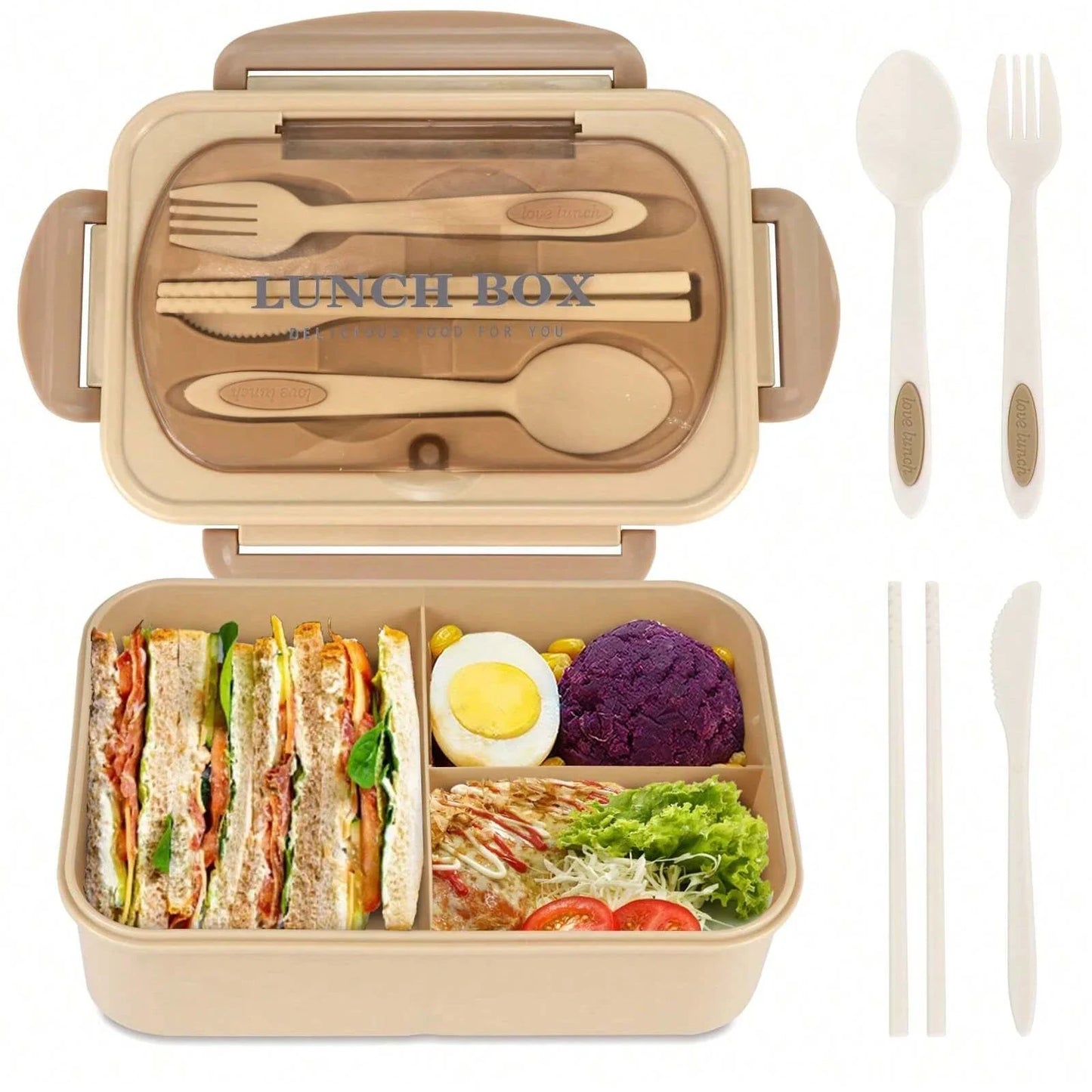 4 Compartment Bento Lunch Box With Utensils