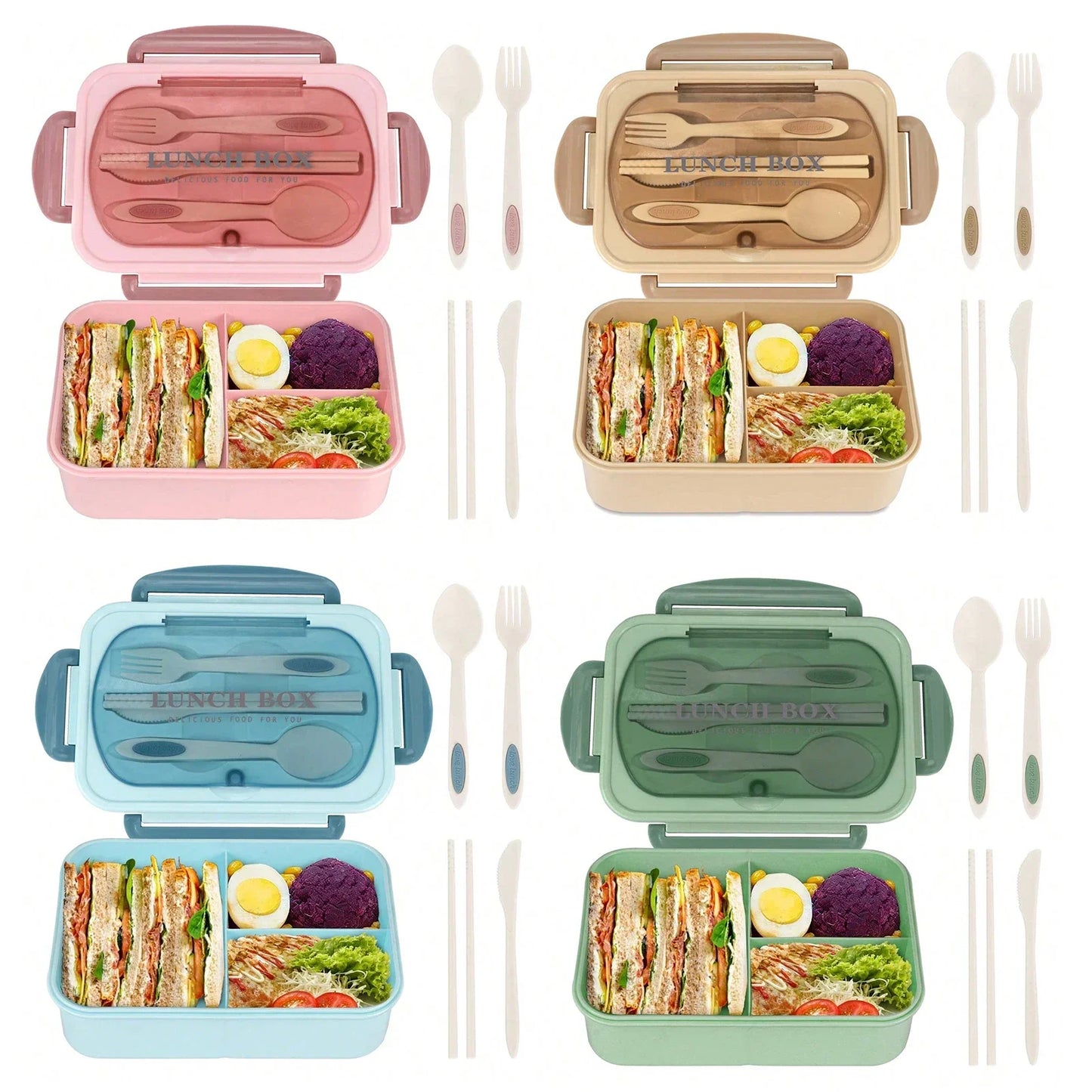 4 Compartment Bento Lunch Box With Utensils