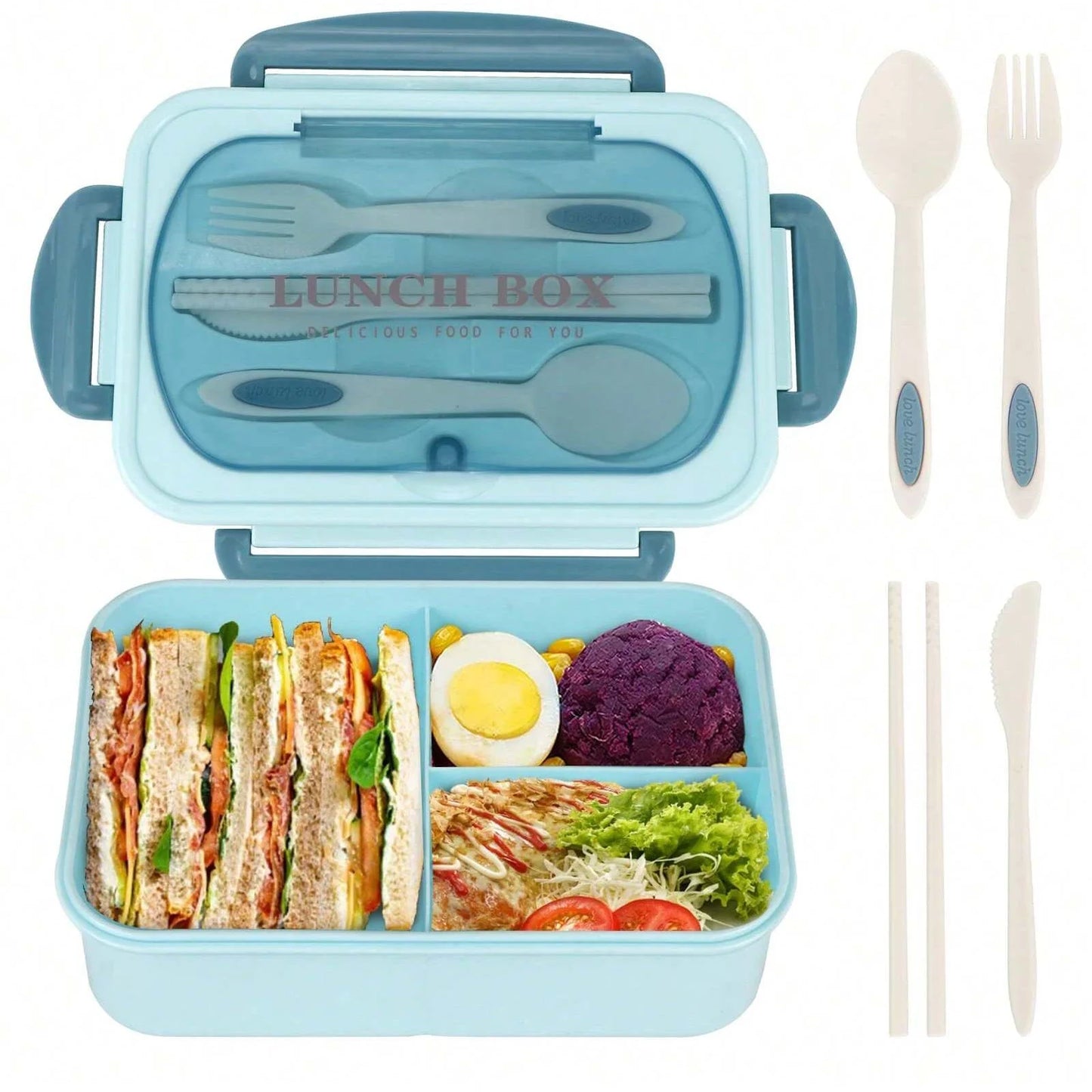 4 Compartment Bento Lunch Box With Utensils