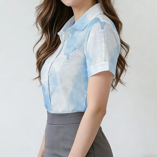 Watercolor Collared Short Sleeve Blouse